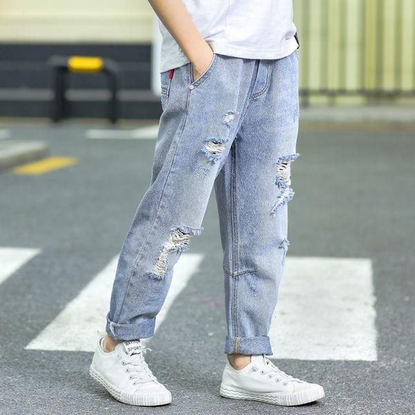 

jeans kids jeans teenage boys autumn classic long pant fashion hole denim trousers child casual jeans for boys clothing 10 years 6-14y 23032, Blue