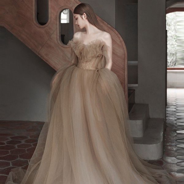 

khaki prom dress boat neck sweetheart a line pleat french style strapless backless applique lace tulle boho celebrity party evening gown, Black
