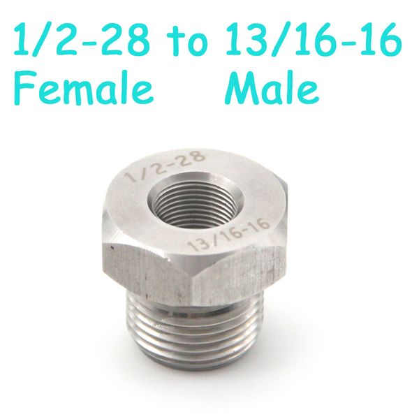 

1/2-28 female to 13/16-16 male stainless steel thread adapter converter for napa 4003 wix 24003 1/2*28 unef to 13/16*16 unf