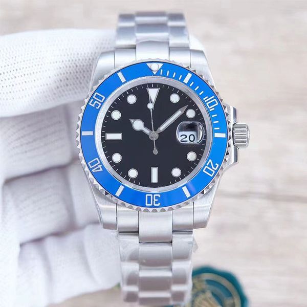 

mens watch 40mm automatic mechanical movement watches full stainless steel sliding clasp blue black ceramic sapphire wrist watches waterproo, Slivery;brown