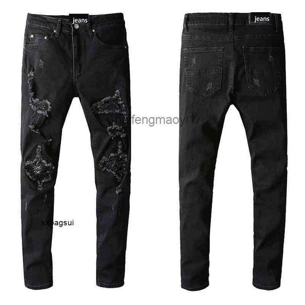 

mens jeans trend new black frayed jeans elastic slim fit feet # 672, Blue