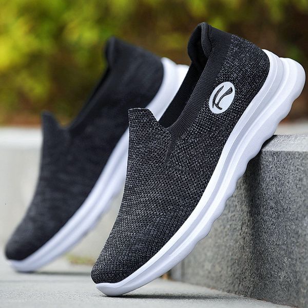 

dress shoes sneakers men mesh breathable sport fashion slip on flat casual male soft sole vulcanized zapatilla hombre 230322, Black