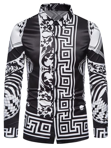 

men's casual shirts 6xl business casual plaid shirt mens wedding dress slim social party clothes boutique fashion print men long sleeve, White;black