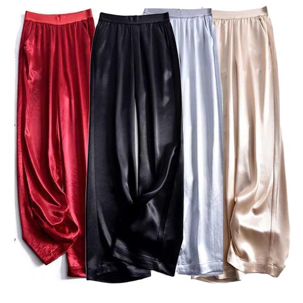 

women's pants s fashion loose silk wide leg pant stylish elastic waistline satin sweatpants korean streetwear baggy straight trousers 2, Black;white