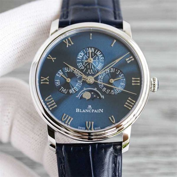 

calendar multifunctional mondphasen precision watch zhongshi perpetual new blancpain classic steel mechanical men's watch 6656-1127-55b, Slivery;golden