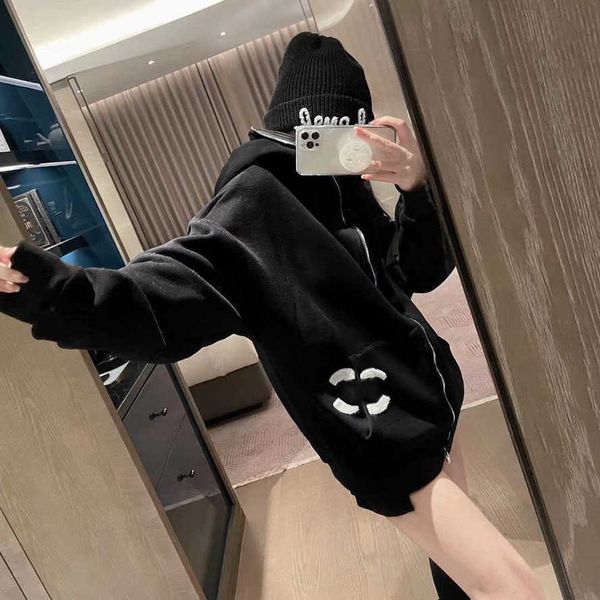 

23ss women designer brand hooded cardigan coat loose and slim zipper new sweater autumn winter womens clothing, Black