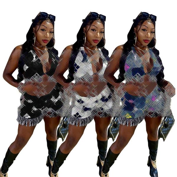 

women's two piece sets dd6668 casual fashion printing leaky back leaky umbilical tassel down cover, White