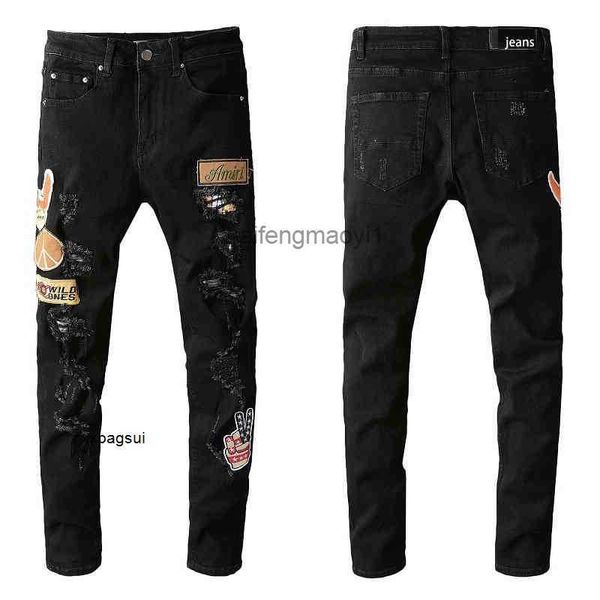 

mens jeans trend fashion brand new black patch elastic tight legged jeans 687, Blue