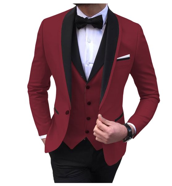 

men's suits blazers burgundy mens suits formal wedding black shawl lapel casual tuxedos for prom groomsmen suits 3 pieceblazervestpants, White;black