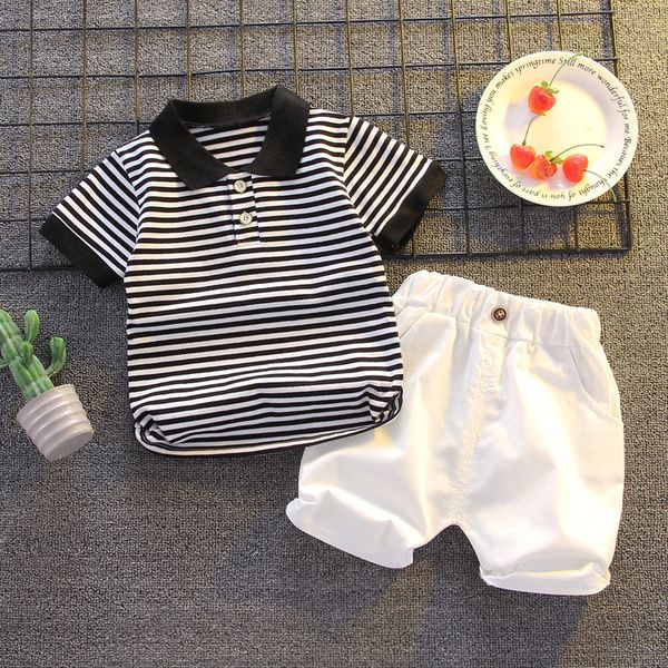 

clothing sets boys' and girls' suit summer casual stripe t-shirt and shirt set 2-piece baby clothing sportswear boys' gentlem, White