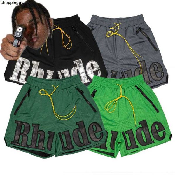 

shorts mesh rhude leather embroidery multiple pockets breeches, White;black