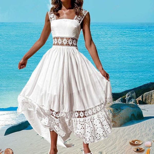 

party dresses new in bohemian white women's elegant for women 2023 lace hollow design beach cocktail evening maxi y2303, White;black
