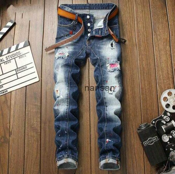 

fit d2 dsq motorcycle dsquare jeans biker men's brand designers slim jeans distressed biker ripped denim mens leisure fashion high vlf, Blue
