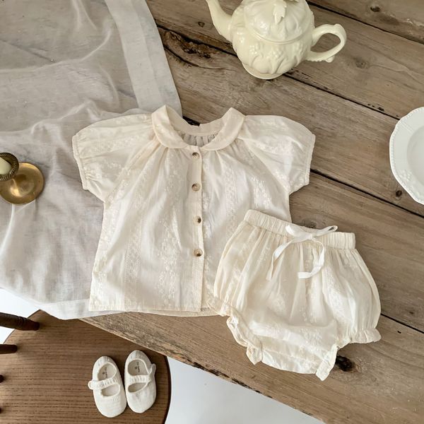 

clothing sets cute girls suit summer baby korean short sleeve romper suit clothes for born girls baby clothes set 230322, White