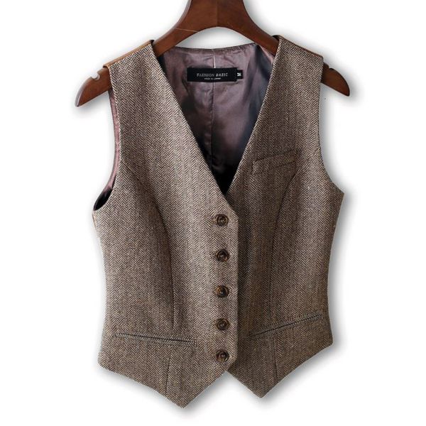 

women's vests women vintage vest autumn and spring slim woolen suit vest classic official waistcoat 230322, Black;white