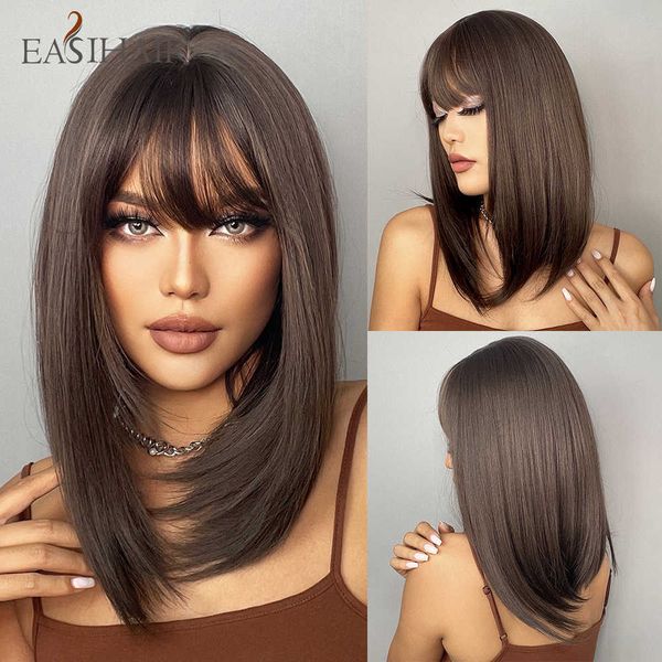 

synthetic wigs easihair synthetic wigs for women layered cosplay heat resistant medium length daily wig 230227, Black