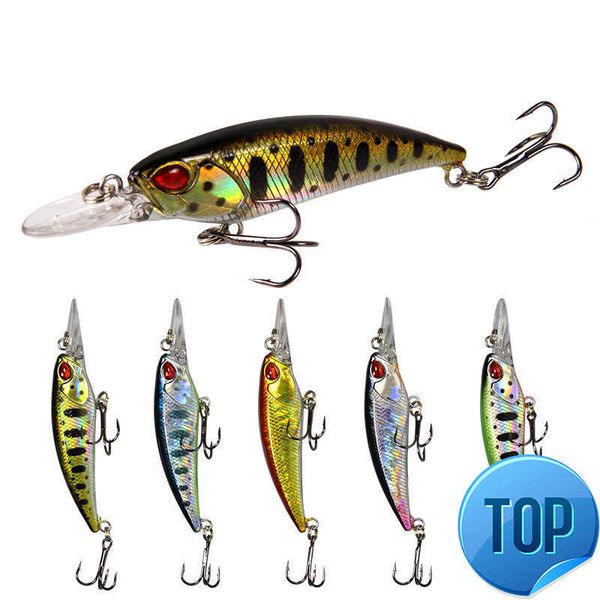 

1 pcs minnow fishing lure 75mm 5g 3d eyes crankfish bait wobbler artificial plastic hard bait fishing tackle
