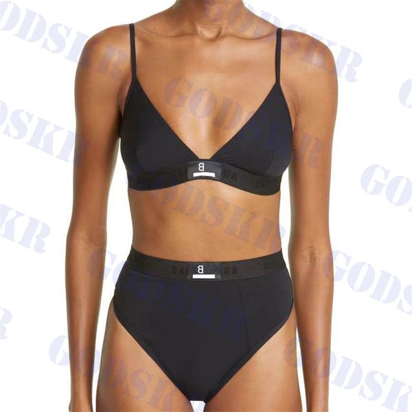 

brand label bikini womens black underwear high waist swimwear set v neck bra for women, White;black