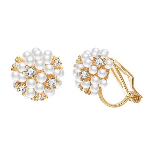 

yoursfs 6 pairs/set women's round pearl ear clip zircon earrings gold plated 18k fashion unique design wedding jewelry gift, Silver