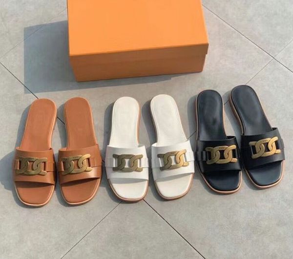 

slippers luxury women flat sandals slides charm open-toe shoes woman sandals chain beach slipper flip flops slippers womens fashion footwear, Black