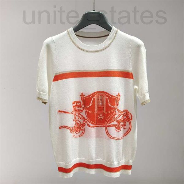 

women's sweaters designer h family high order 2023 spring/summer new short sleeve ultrafine wool knit crew neck carriage jacquard contr, White;black