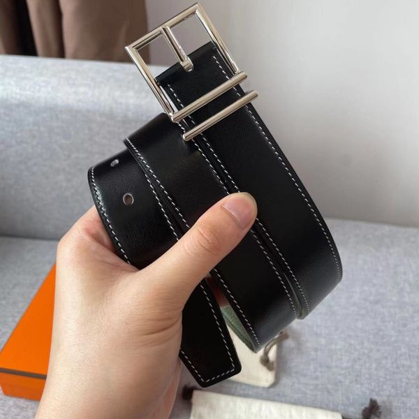 

mens belts fashion designer lychee leather double-sided available silver needle buckle simple hundred match men and women same style, Black;brown