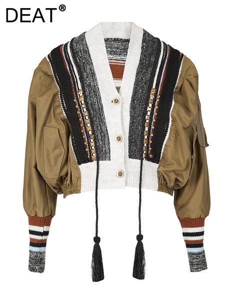 

women's jackets deat fashion jacket rivet patchwork tassel vneck long sleeve single breasted contrast color coat spring 2023 cp0361 230, Black;brown