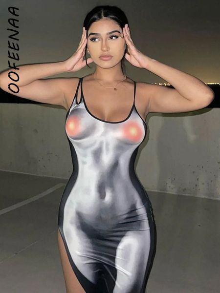 

casual dresses boofeenaa 3d body print y2k streetwear asymmetric high split long dress club wear arrivals 2023 c66 bg16 230323, Black;gray
