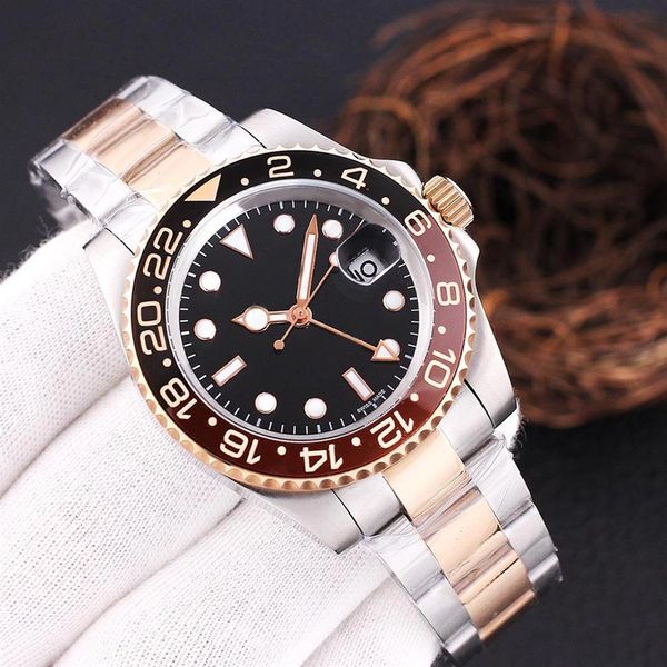 

mens watches 40mm automatic mechanical watch stainless steel blue black ceramic sapphire wristwatches super luminous montre de350z, Slivery;brown