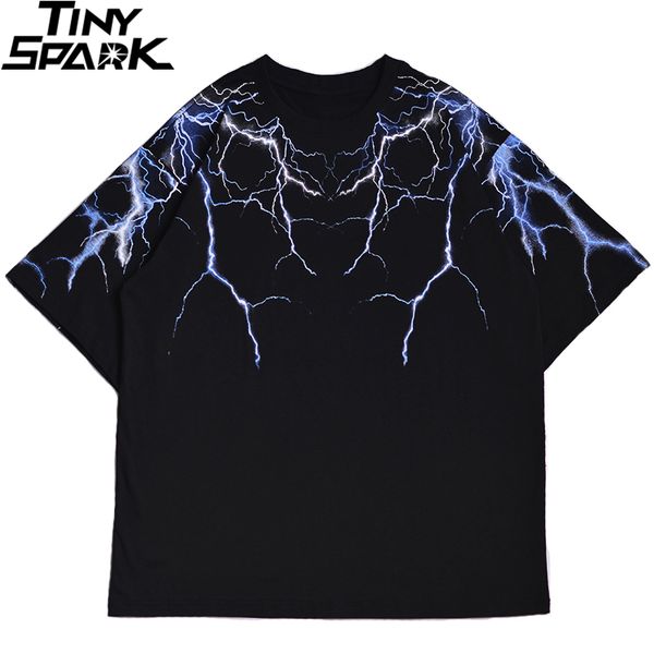 

mens polos streetwear dark lightning t shirt hip hop men harajuku tshirt short sleeve cotton tshirt fashion black tees hiphop 230323, White;black