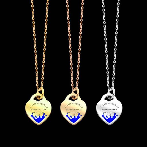 

toutoso fashion green enamel 925 heart charms pendant necklaces gold silver branded women stainless necklace