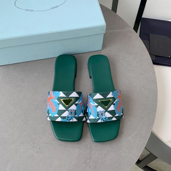 

triangolo ibiscus luxe flat slide slipper slip on fabric sandals floral embroidered open toe shoes luxury designer for women holiday flats s, Black