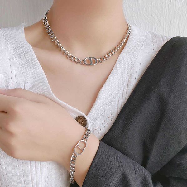 

pendant necklaces strands strings steel necklace female minority design sense cd cuba sweater chain temperament personality hip hop style, Silver