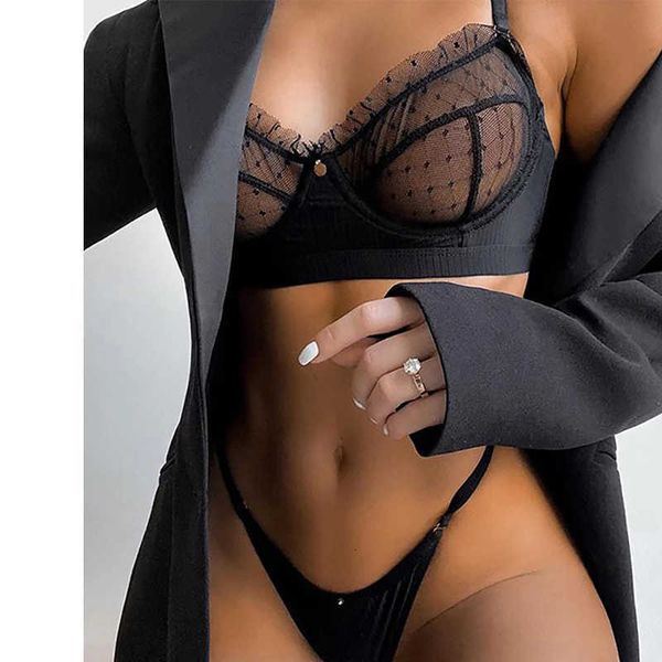 

ruffle lace lingerie women's underwear transparent bra party sets black back closure, Red;black