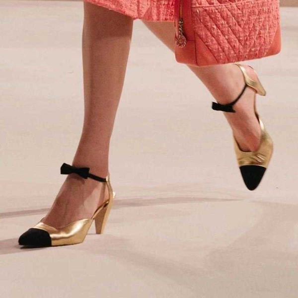 

runway style women pumps patchwork bowknot satin summer lady shoes pu leather high heels party prom shoes 230202, Black