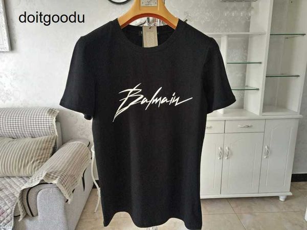 

balmn spring summer new italic letter cotton loose pullover t-shirt ins net red couple style men and women's t shirt 9gec, White