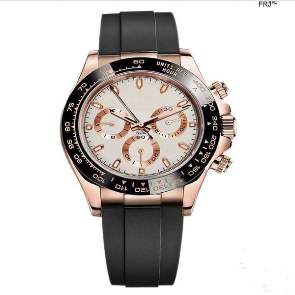 

watches designer rolax mens wristwatch master design sports ceramic ring rose gold stainless steel case rubber strap foldi v3kw, Slivery;black