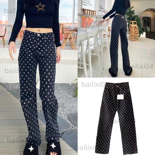 

women's jeans aw autumn and winter new flash diamond waist slim t230323, Blue