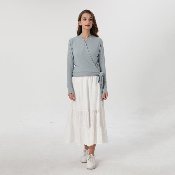 

women's tshirt ap wrap tee 2023 spring summer women tshirt ribbed tie long sleeve 5 colors 1100 230323, White