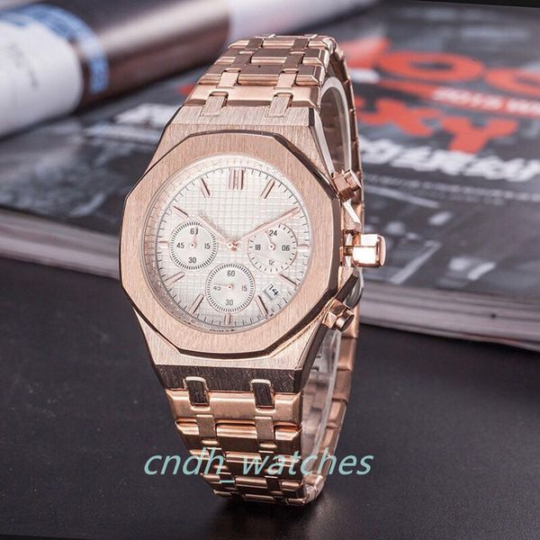 

men's women watch rose gold stanless steel 42mm vk chronograph quartz movement sports men watches cndh c1-80, Slivery;brown