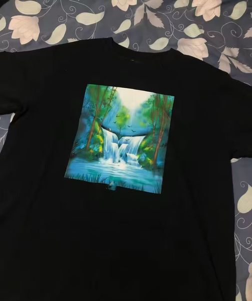 

fashion t shirt designer shirts f&f clothing forest falls logo print loose short sleeve black, White;black