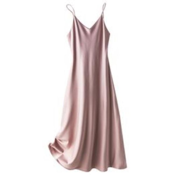 

silk dress 2023 summer women's new v-neck slim fit dress with satin face celebrity strap dress long dress005, Black;gray