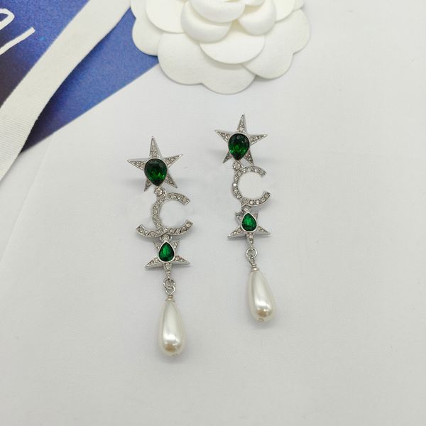 

2023 luxury quality charm drop earring with diamond and green color in silver plated have box stamp ps7659a, Golden