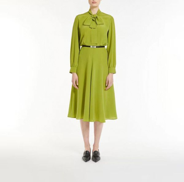 

fancy dress women's long sleeved v-neck green silk dress, Black;gray