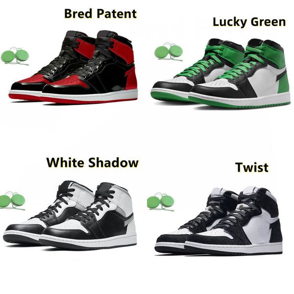 

bred patent 1 retro men/women/kids basketball shoes 1s lucky green male female athletic shoes white shadow youth gs trainers yellow twist sp