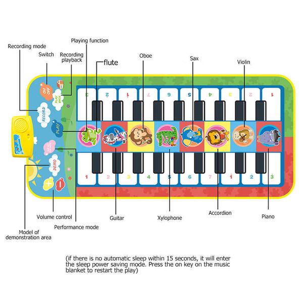 

Dance Mats Educational Double Row Key Piano 8 Instrument Kid Baby Play Carpet Rug Interactive Hand Foot Coordination music Pad Toy