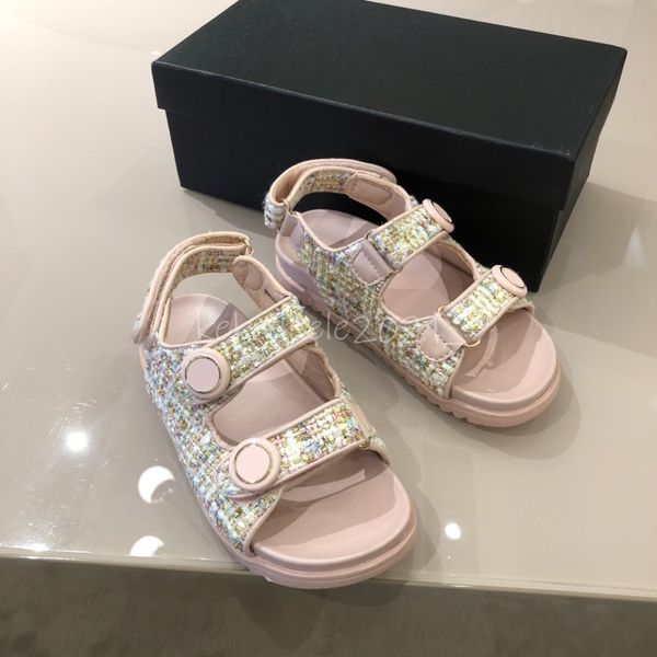 

summer girls sandals fashion black pink color leather with linen cloth brand slides kids sandals, Black;red
