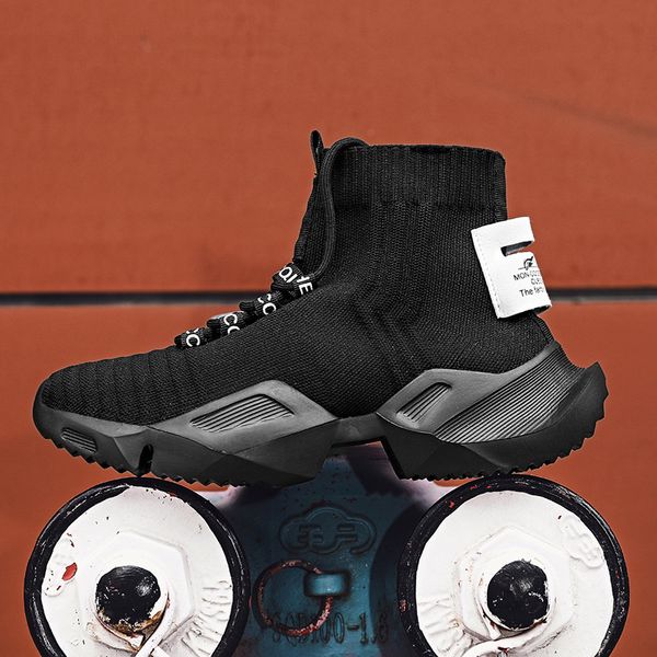 

spring summer fashion black mens sock sneakers breathable light running men high comfortable chunky man big size 47