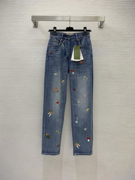 

women's jeans 2023 straight tube embroidered stretch slim 230323, Blue