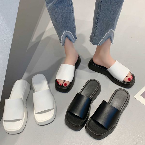

slippers women slippers muffin thick bottom slope heel outerwear ladies shoes fashion new black white color matching new females slippers g2